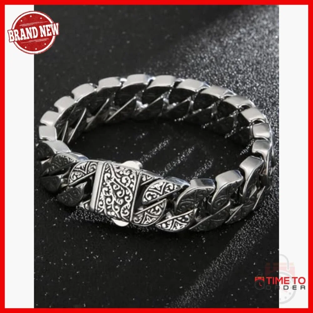 Chunky Sterling Silver Bracelet, Vintage Style, 8.6 Inches, Men's Luxury Gift